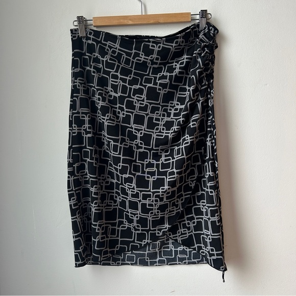 Vintage Y2K Le Chateau square print stretch drawstring side midi skirt M - Picture 1 of 7